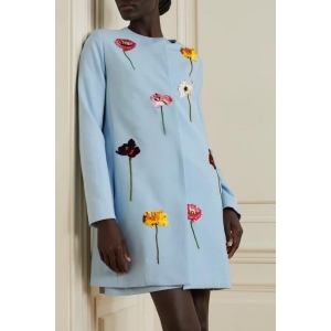 Floral-appliquéd wool-blend coat